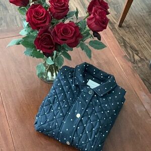 Charter Club Navy Quilted Jacket with Polka Dots